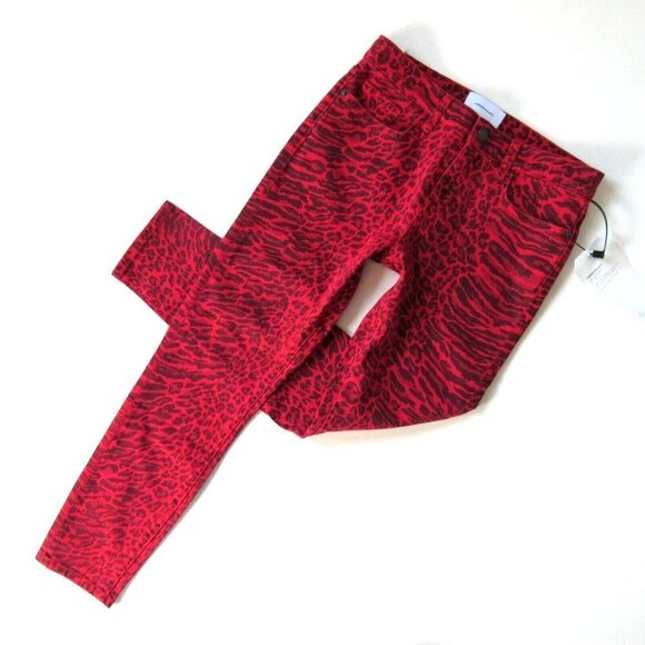 NWT Current/Elliott The Stiletto in Red Warped Leopard Crop Skinny Jeans 27 - Picture 1 of 5